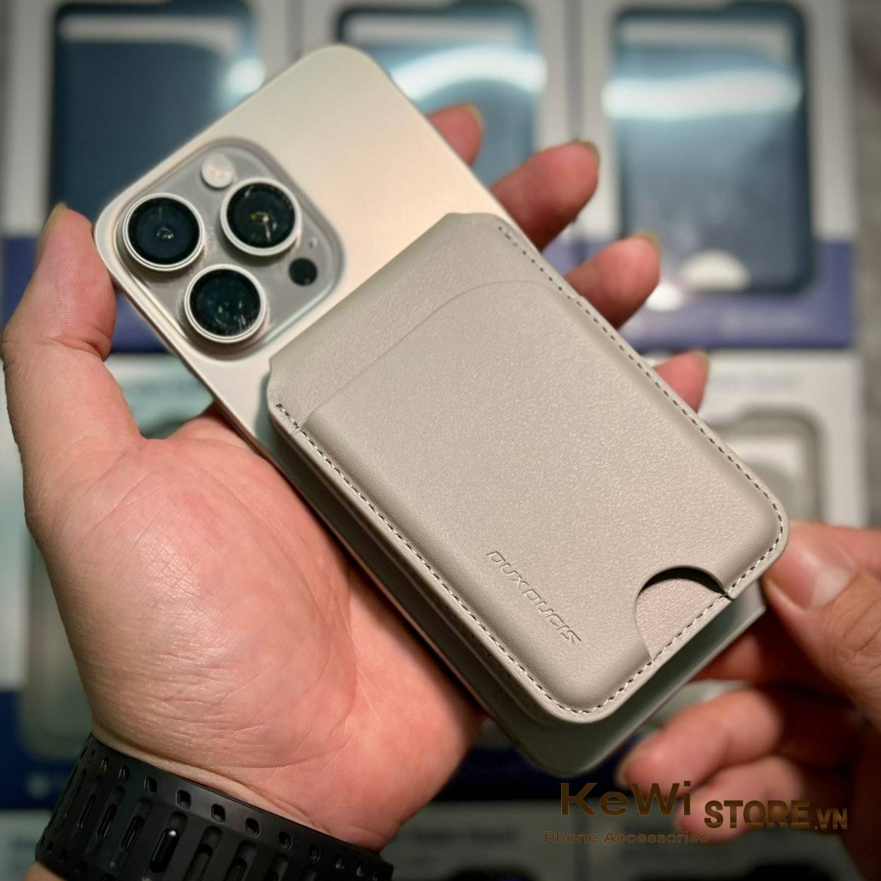 Ví Da Từ Tính MagSafe Dux Ducis NEVA Series KeWi Store - Màu Grey