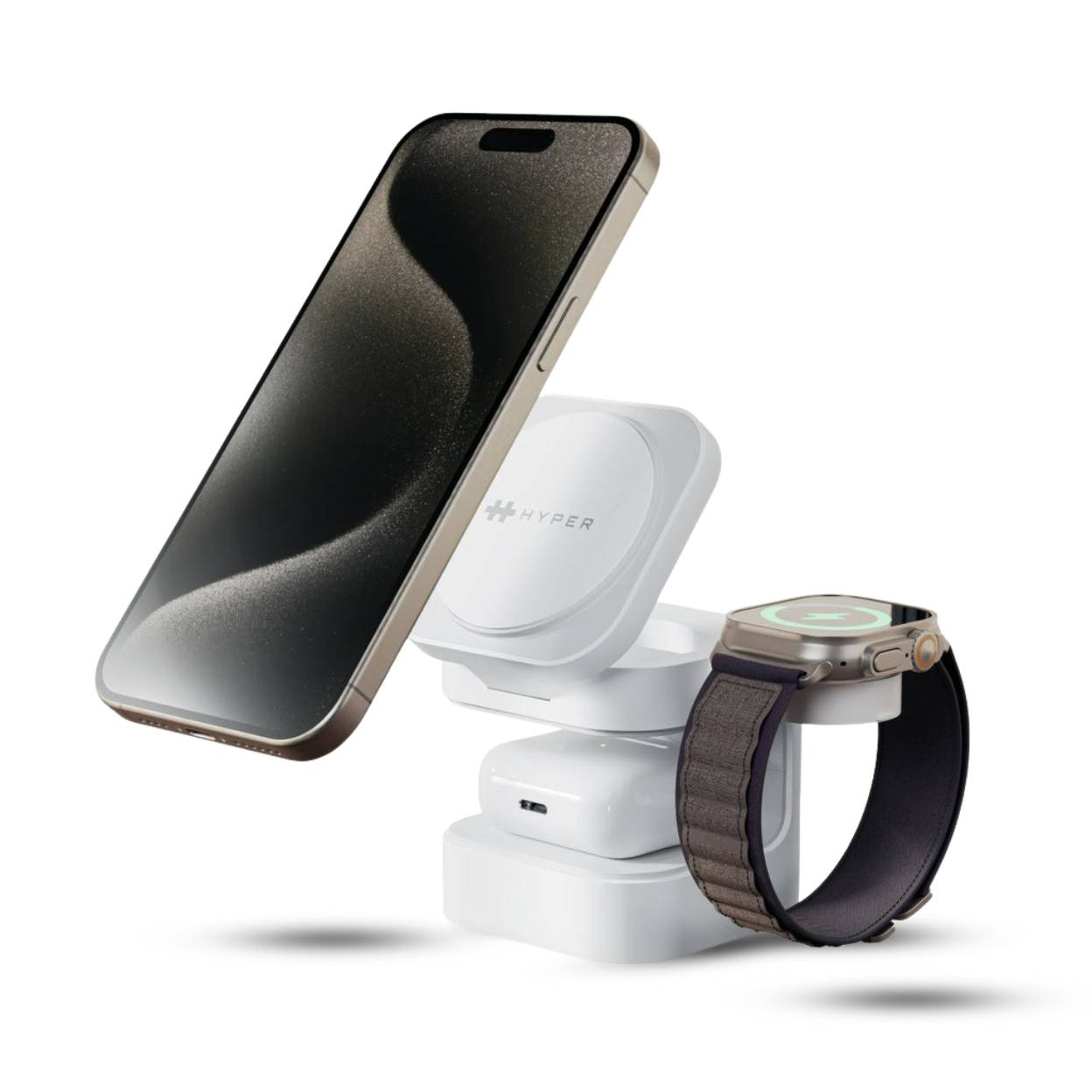 Bộ Sạc Không Dây HyperJuice Qi2 3 in 1 Magnetic Charging Stand HJ3320WHGL