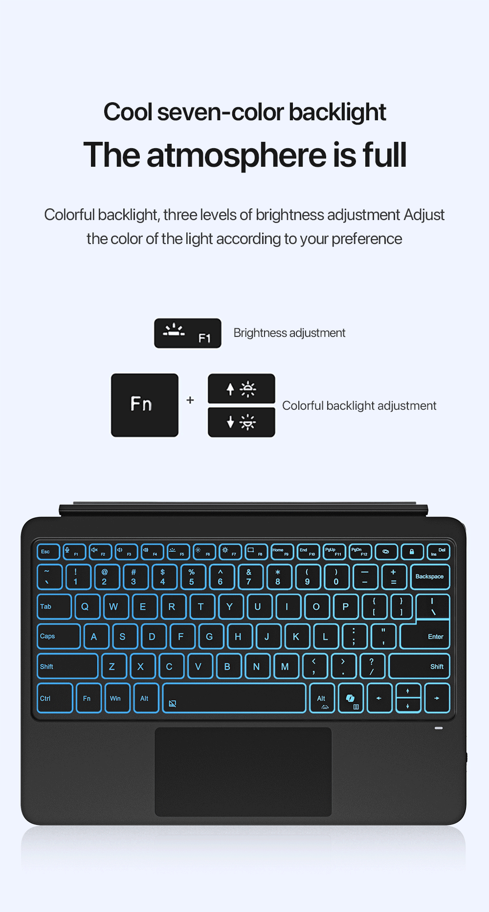 Bàn phím Bluetooth Surface Pro 12 Dux Ducis CK Pro Series có đèn nền 7 màu và touchpad lớn