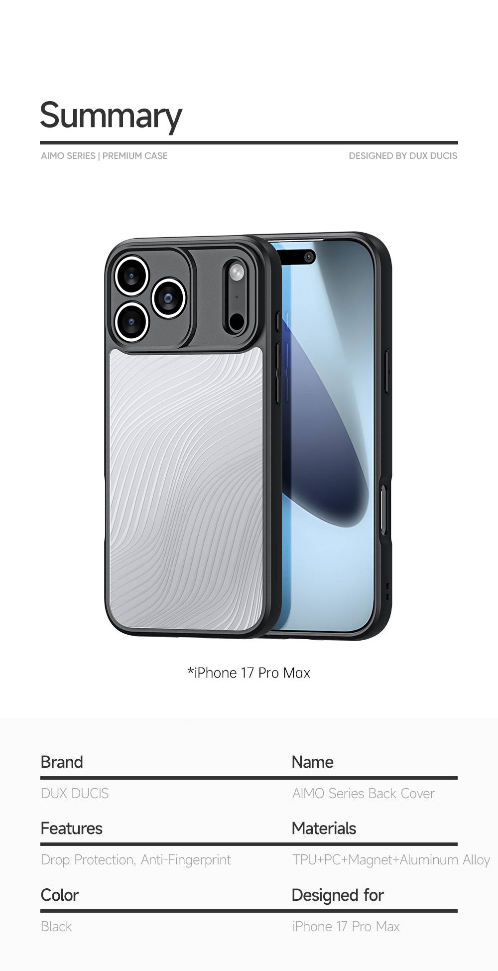 Ốp lưng Dux Ducis AIMO Series cho iPhone 17 / 17 Air / 17 Pro / 17 Pro Max – chống sốc, chống vân tay, chống ố vàng