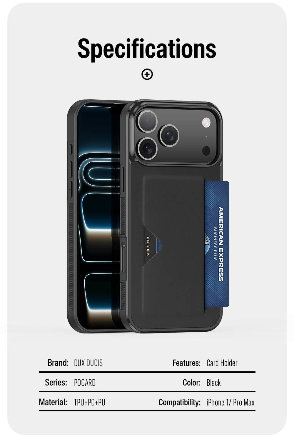 Ốp lưng Dux Ducis Pocard iPhone 17 kiêm ví thẻ