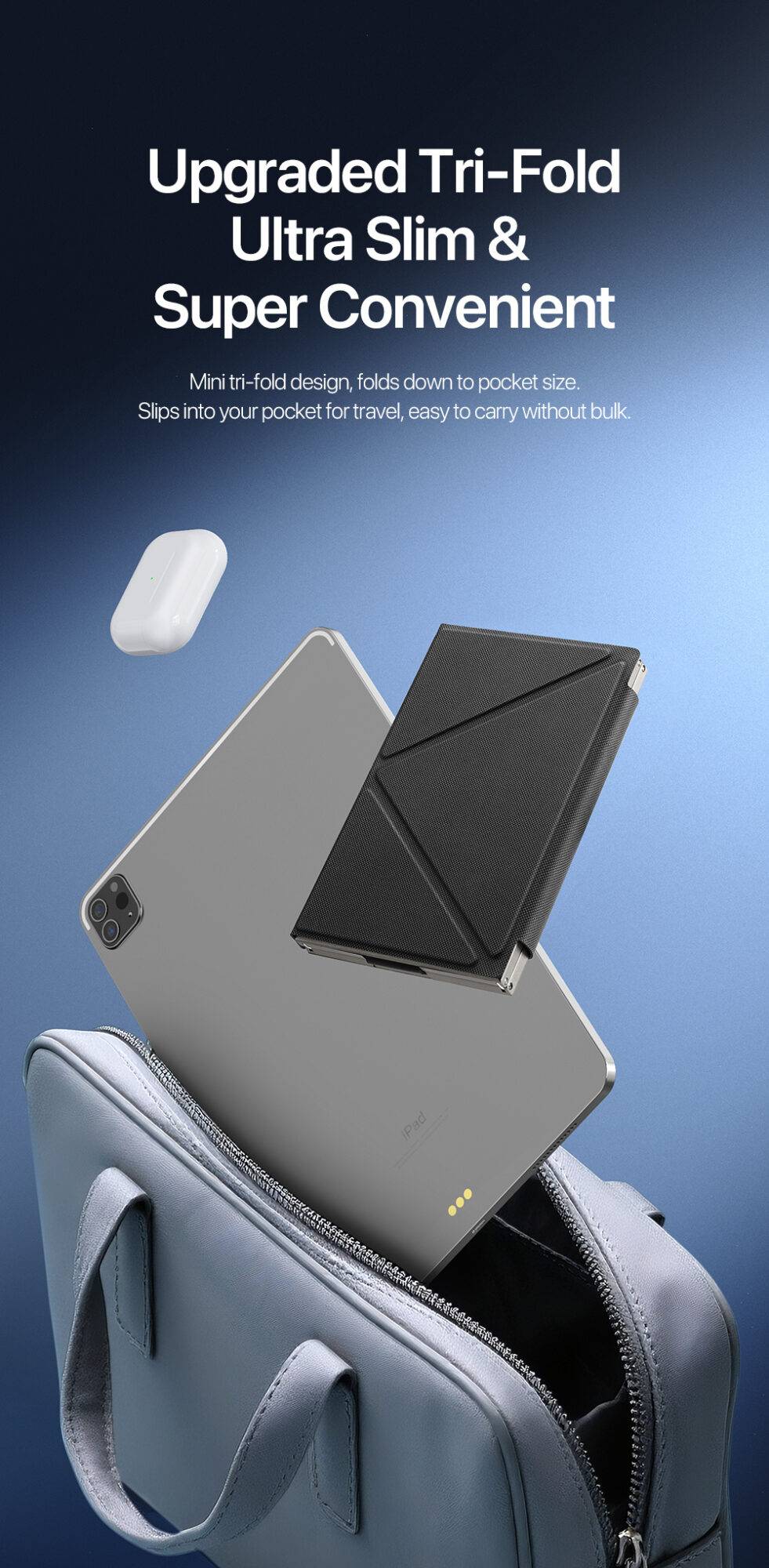 Bàn phím gấp ba DUX DUCIS OK Flip Series có touchpad, Tri-Fold, Bluetooth 5.2