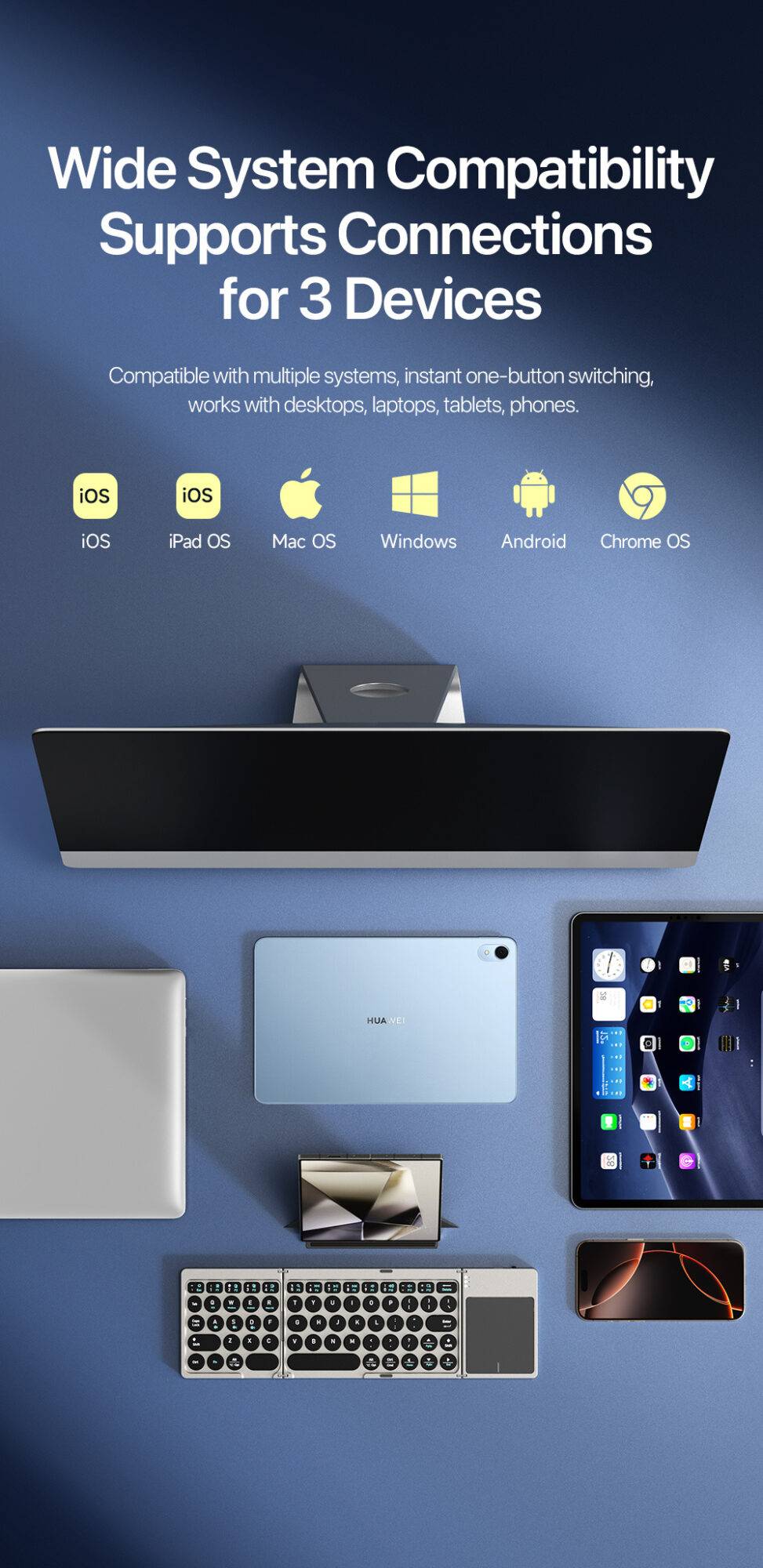 Bàn phím gấp ba DUX DUCIS OK Flip Series có touchpad, Tri-Fold, Bluetooth 5.2