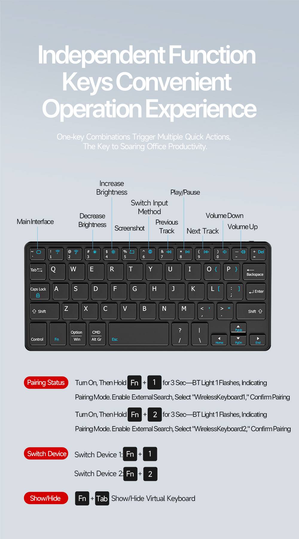 Bàn phím mini DUX DUCIS OK Series Bluetooth gập gọn 3 trong 1