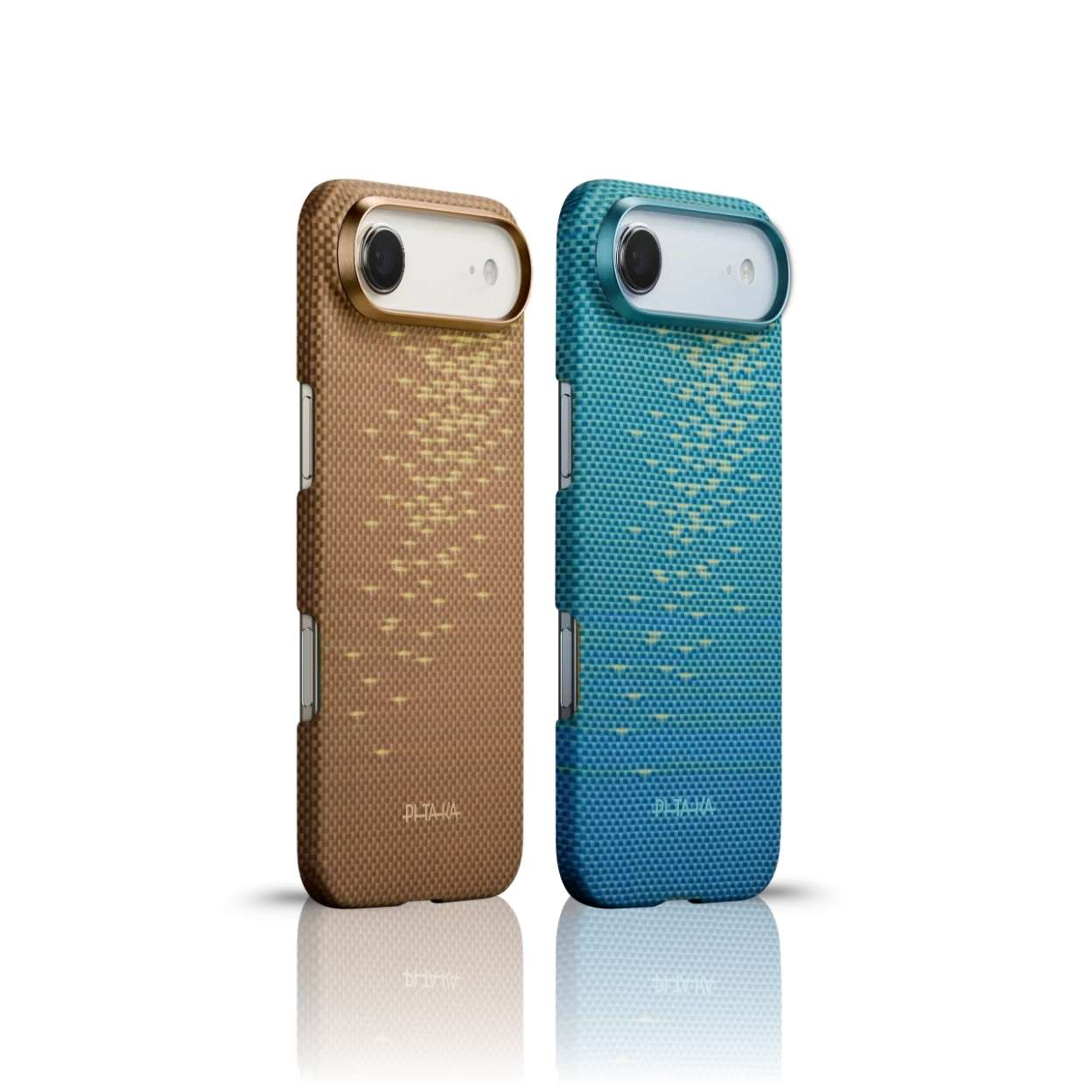 Ốp lưng Pitaka iPhone Air Ultra Slim với PitaTap, hỗ trợ MagSafe, hoàn thiện sợi aramid màu Gold và Blue
