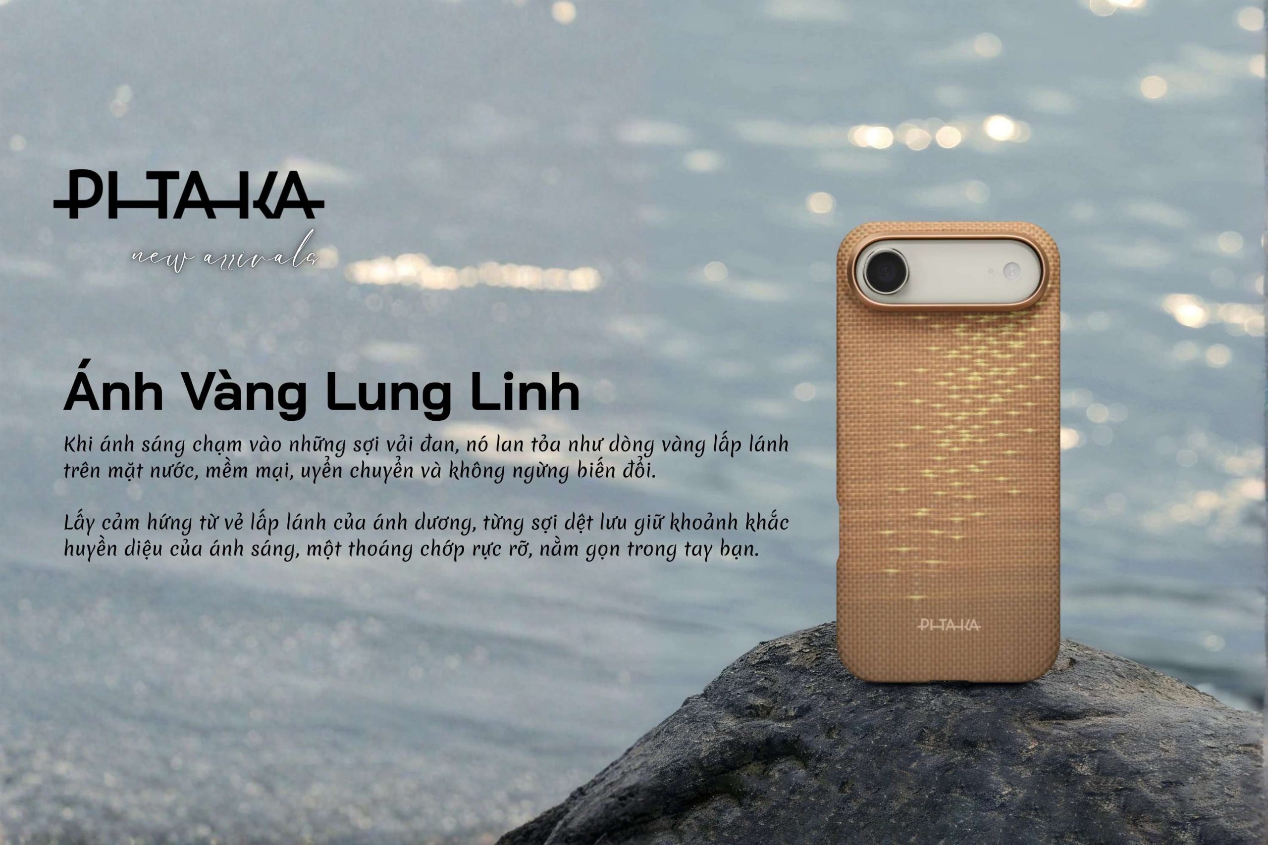 Ốp lưng Pitaka iPhone Air Ultra Slim với PitaTap, hỗ trợ MagSafe, hoàn thiện sợi aramid màu Gold và Blue.
