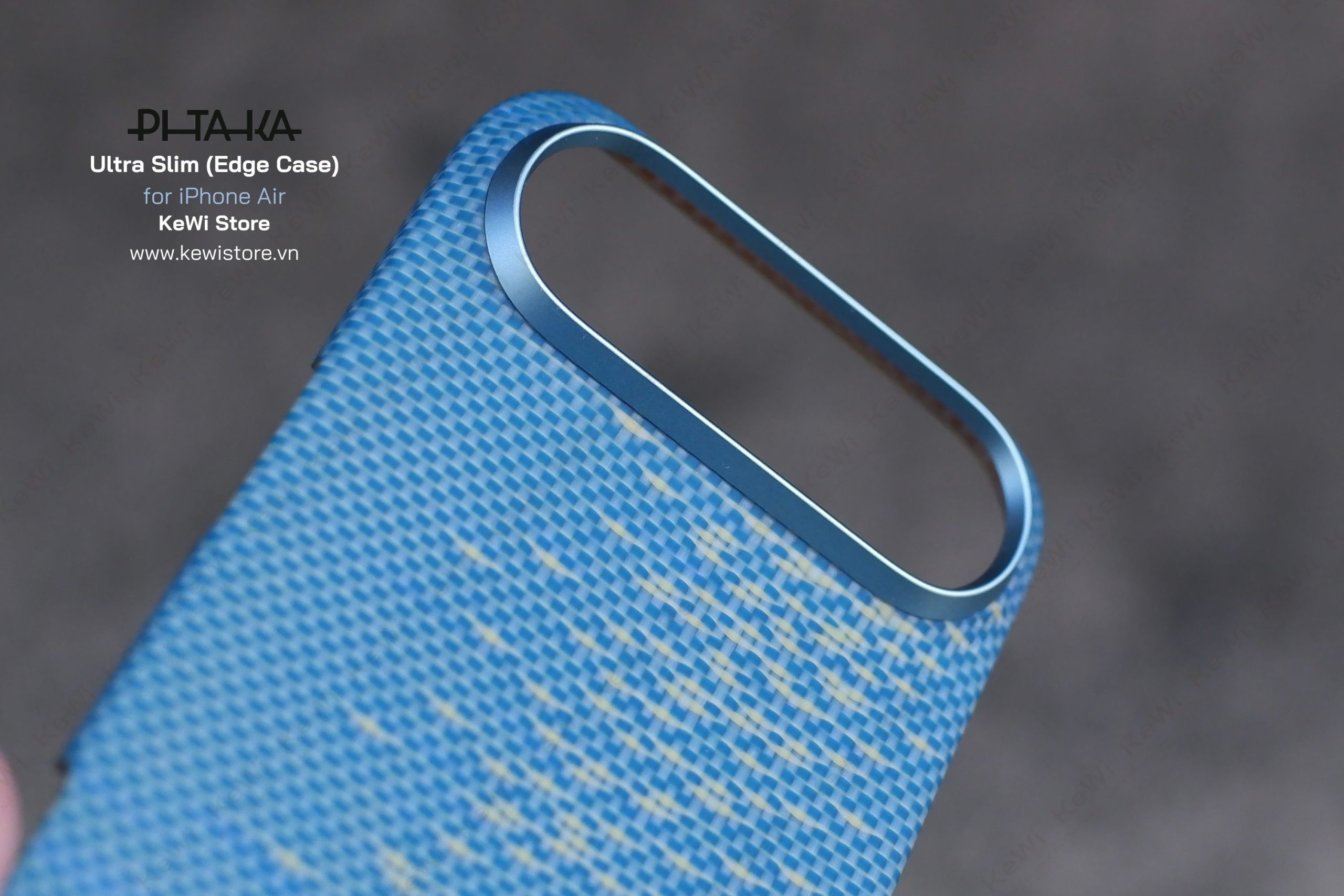 Ốp lưng Pitaka iPhone Air Ultra Slim với PitaTap, hỗ trợ MagSafe, hoàn thiện sợi aramid màu Gold và Blue