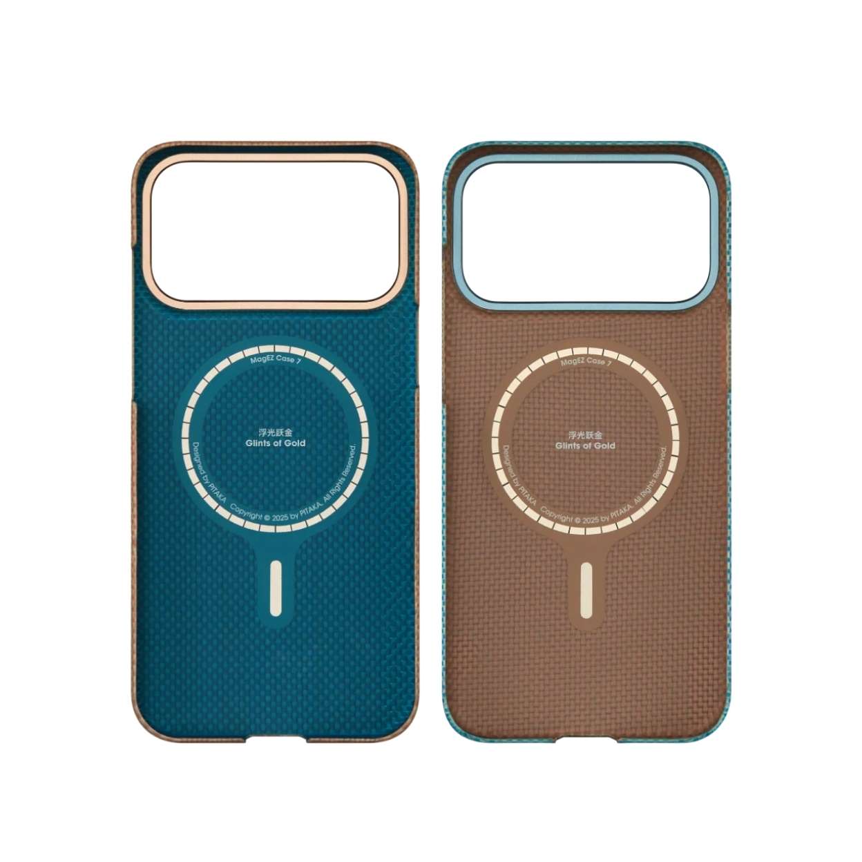 Ốp lưng Pitaka iPhone Air Ultra Slim với PitaTap, hỗ trợ MagSafe, hoàn thiện sợi aramid màu Gold và Blue