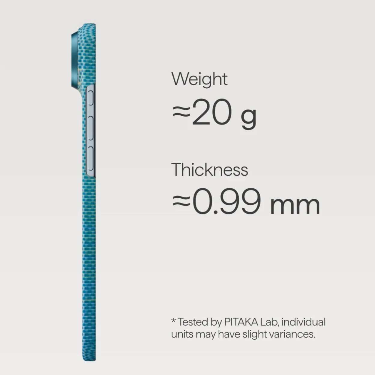 Ốp lưng Pitaka iPhone Air Ultra Slim với PitaTap, hỗ trợ MagSafe, hoàn thiện sợi aramid màu Gold và Blue