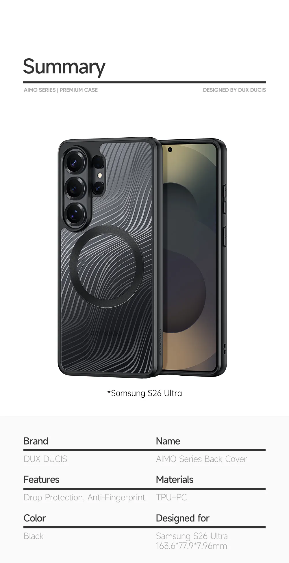 Ốp lưng Samsung S26 Series, Dux Ducis AIMO MAG chống sốc sạc từ