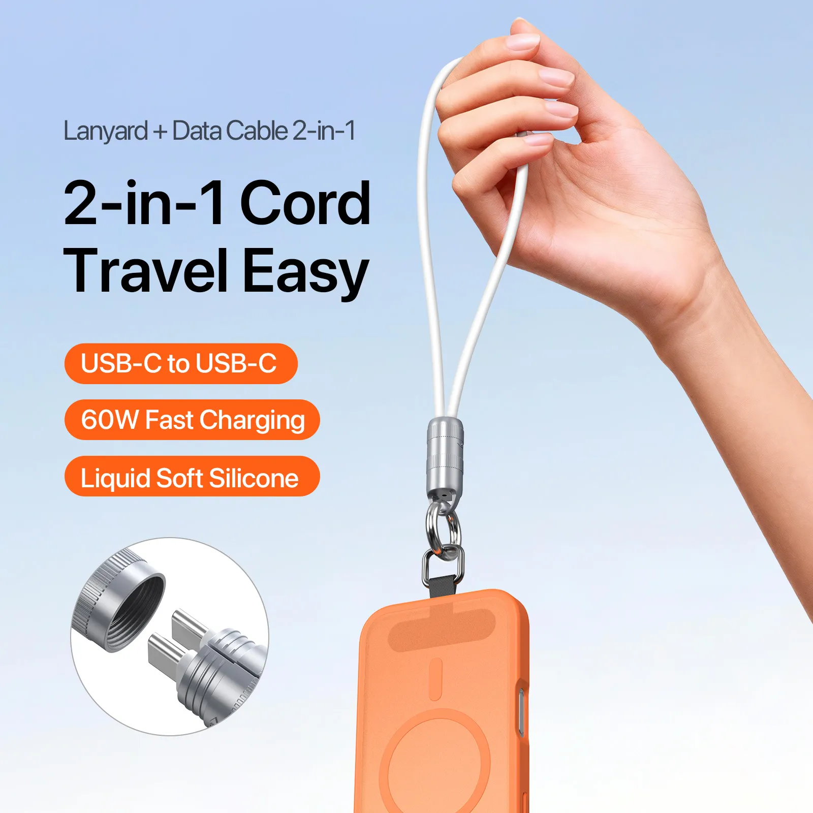 Cáp sạc kiêm dây đeo tay USB-C Dux Ducis LCBA 60W silicone tháo rời tiện lợi
