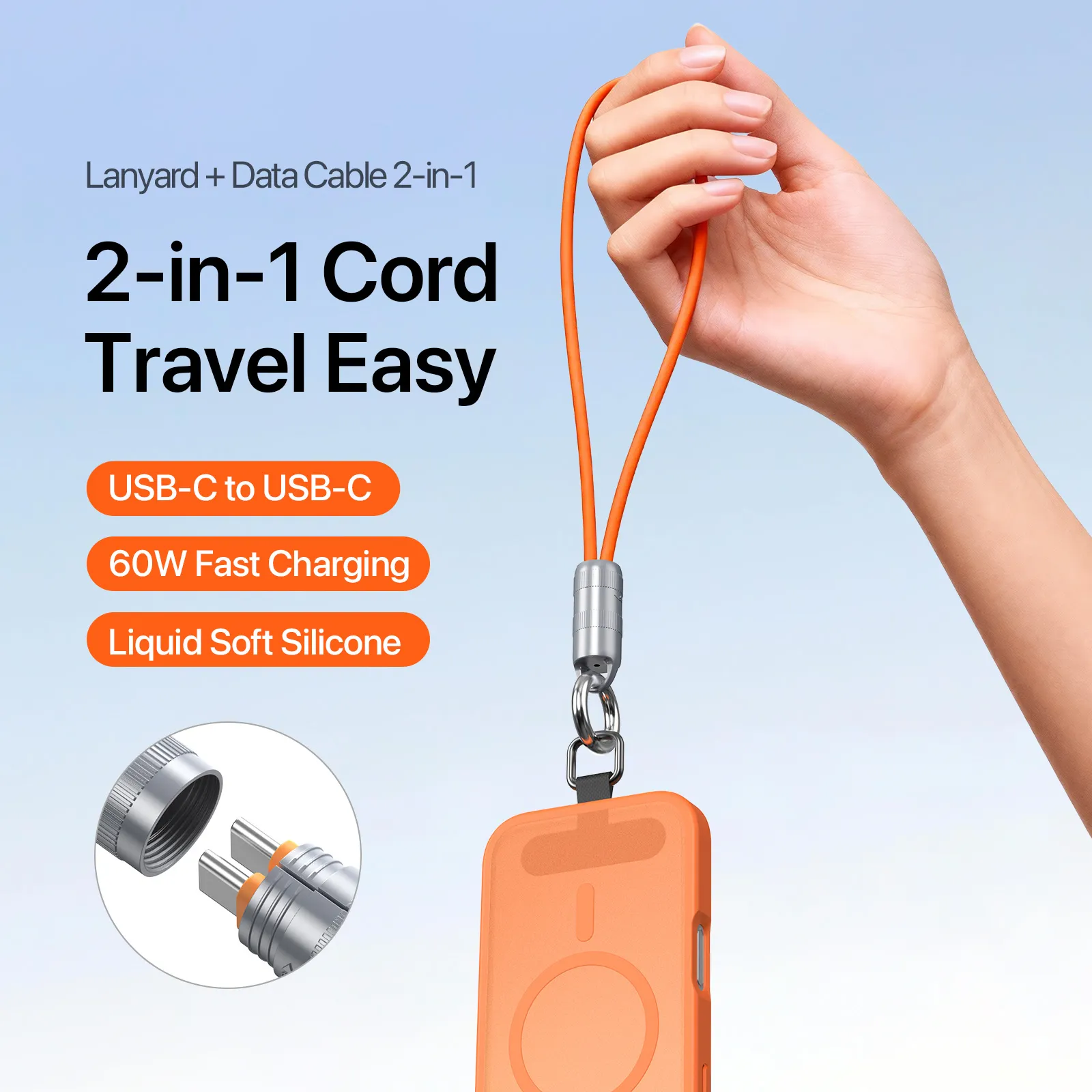 Cáp sạc kiêm dây đeo tay USB-C Dux Ducis LCBA 60W silicone tháo rời tiện lợi