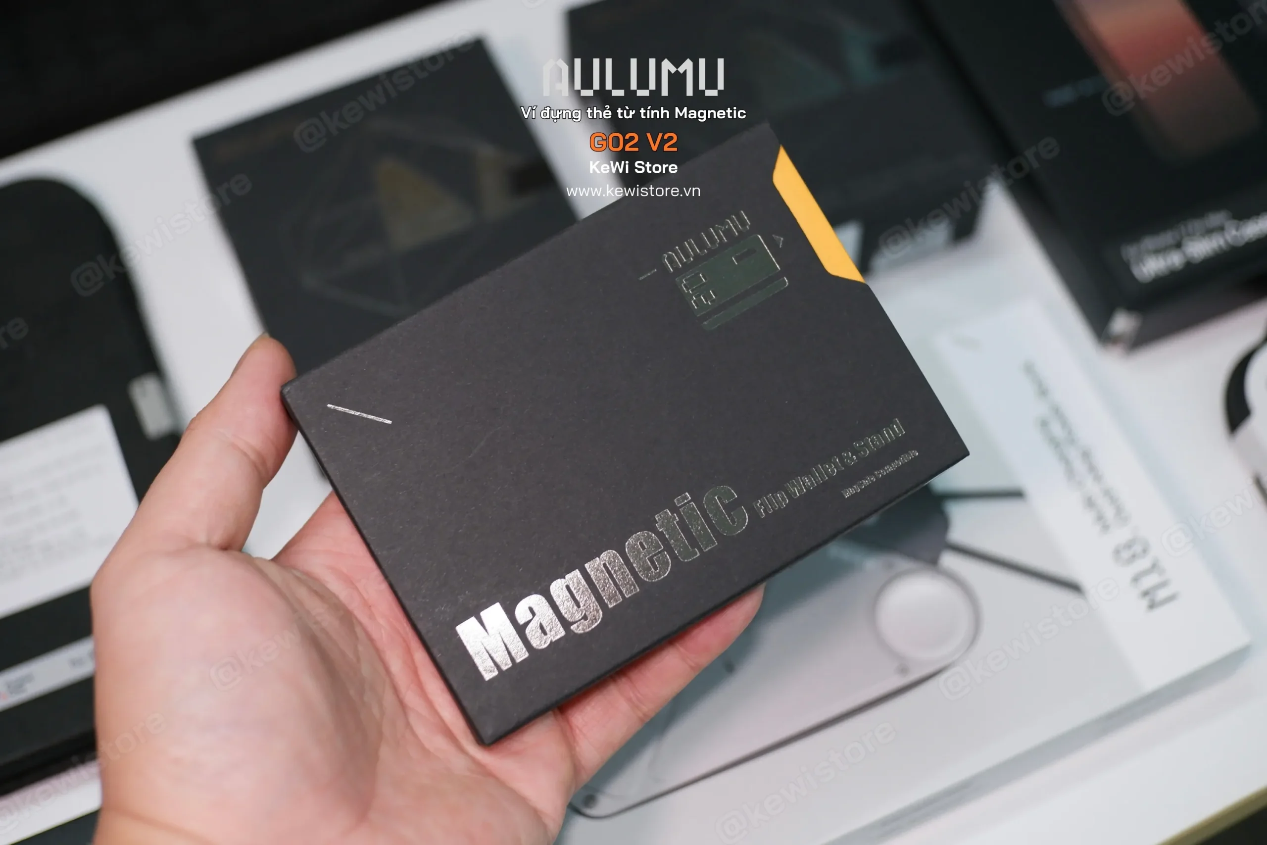Ví Aulumu G02 MagSafe kiêm chân đế mỏng nhẹ đựng 3 thẻ
