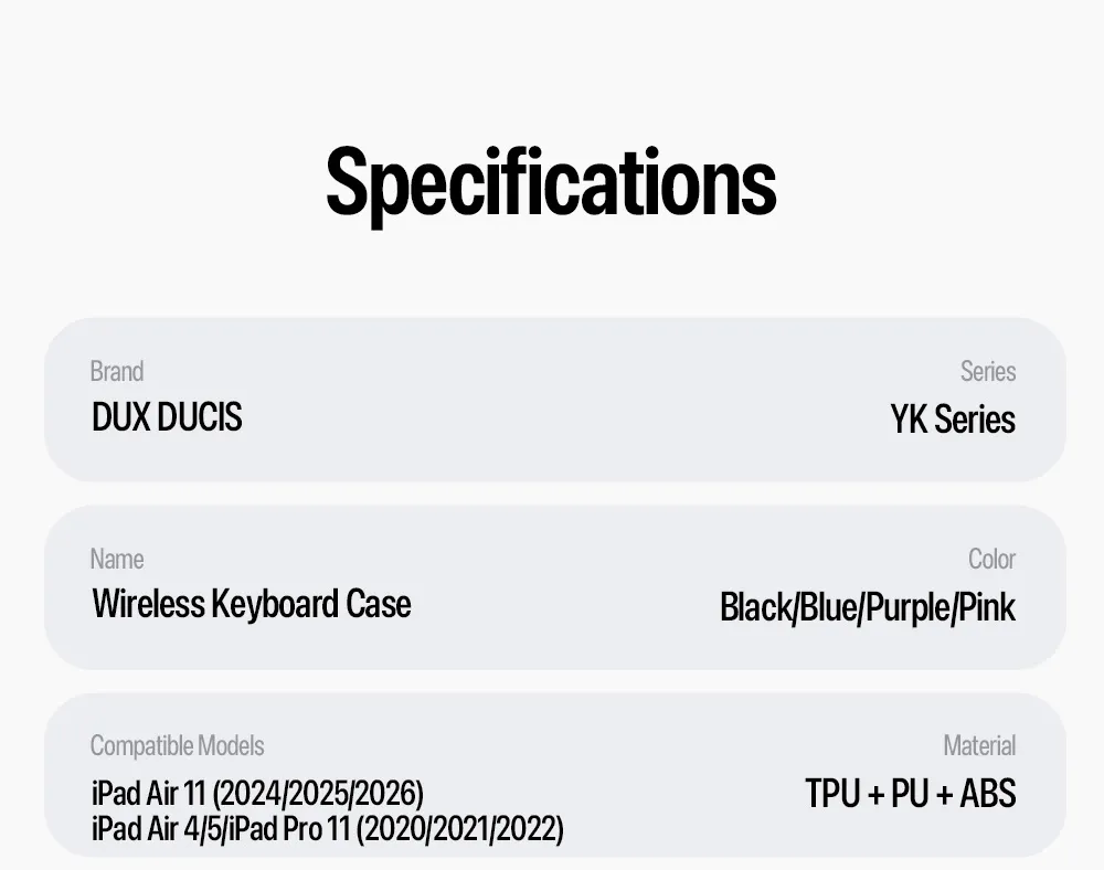 Bao da bàn phím iPad DUX DUCIS YK Series có trackpad và bàn phím nam châm tháo rời