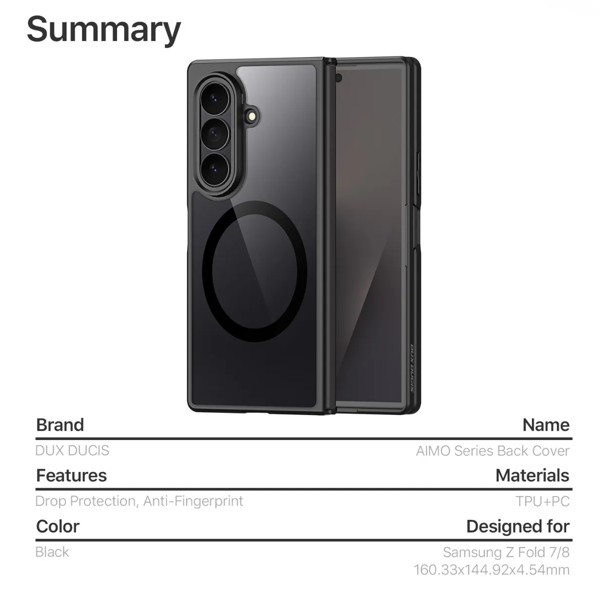 Ốp lưng Samsung Galaxy Z Fold8 Ultra và Z Fold7 DUX DUCIS Aimo Mag với vòng nam châm, lưng PC cứng và viền TPU mềm
