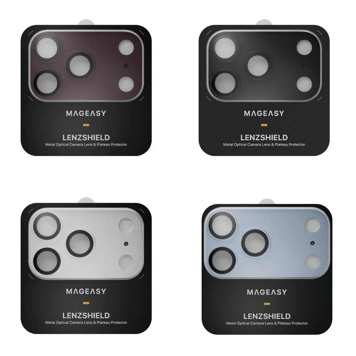 Miếng dán cụm lens camera Mageasy LenzShield cho iPhone 18 Pro Max và iPhone 18 Pro, thiết kế khung nhôm chuẩn màu máy kết hợp kính cường lực 9H bảo vệ ống kính.