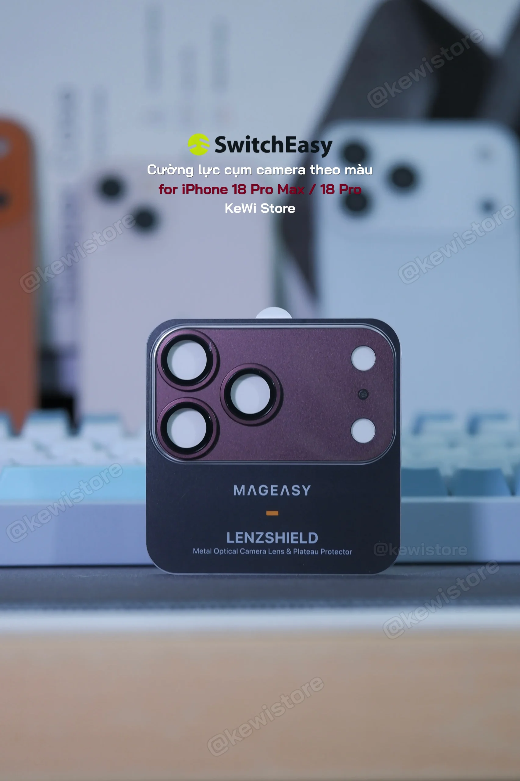 Miếng dán cụm lens camera Mageasy LenzShield cho iPhone 18 Pro Max và iPhone 18 Pro, thiết kế khung nhôm chuẩn màu máy kết hợp kính cường lực 9H bảo vệ ống kính.