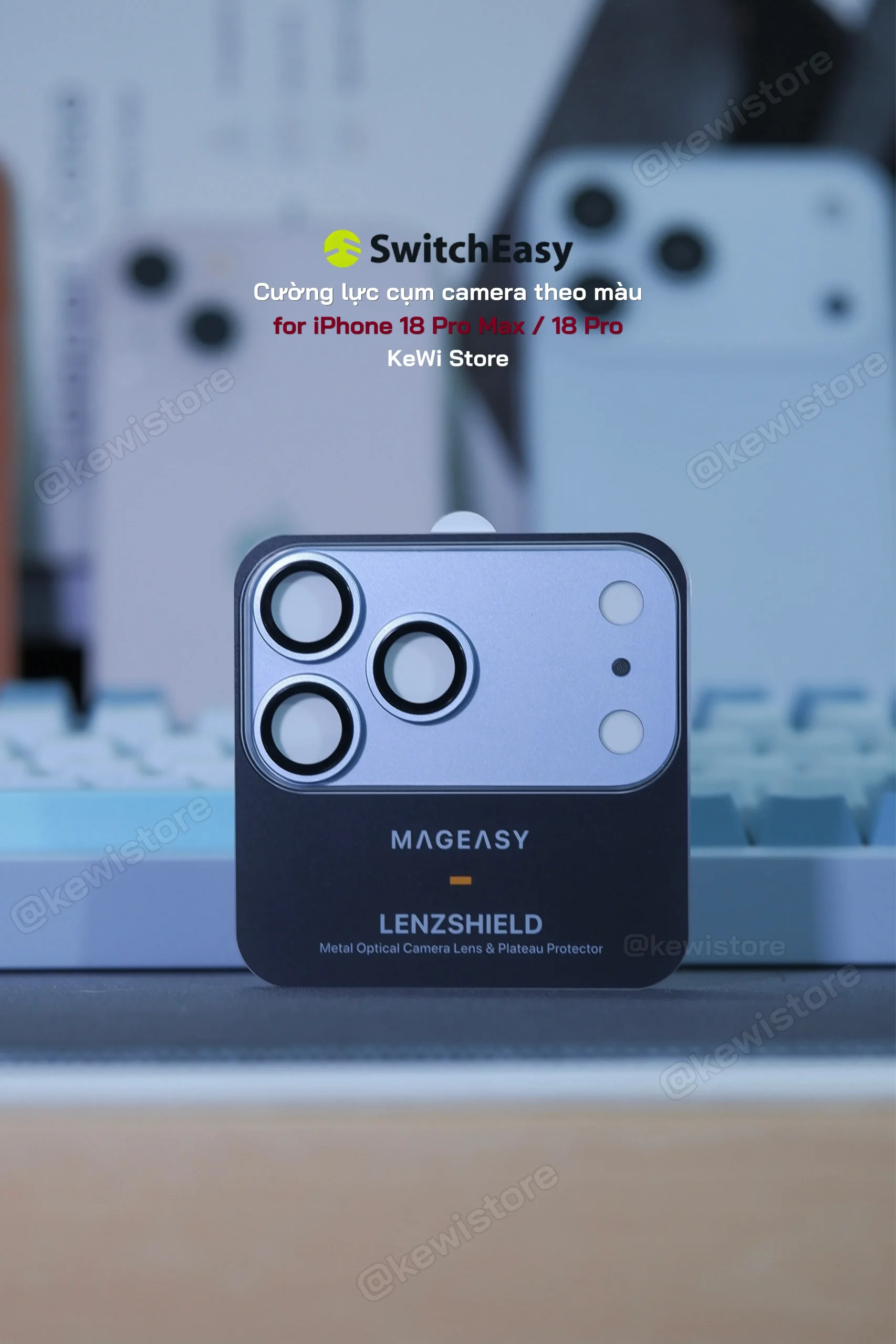 Miếng dán cụm lens camera Mageasy LenzShield cho iPhone 18 Pro Max và iPhone 18 Pro, thiết kế khung nhôm chuẩn màu máy kết hợp kính cường lực 9H bảo vệ ống kính.