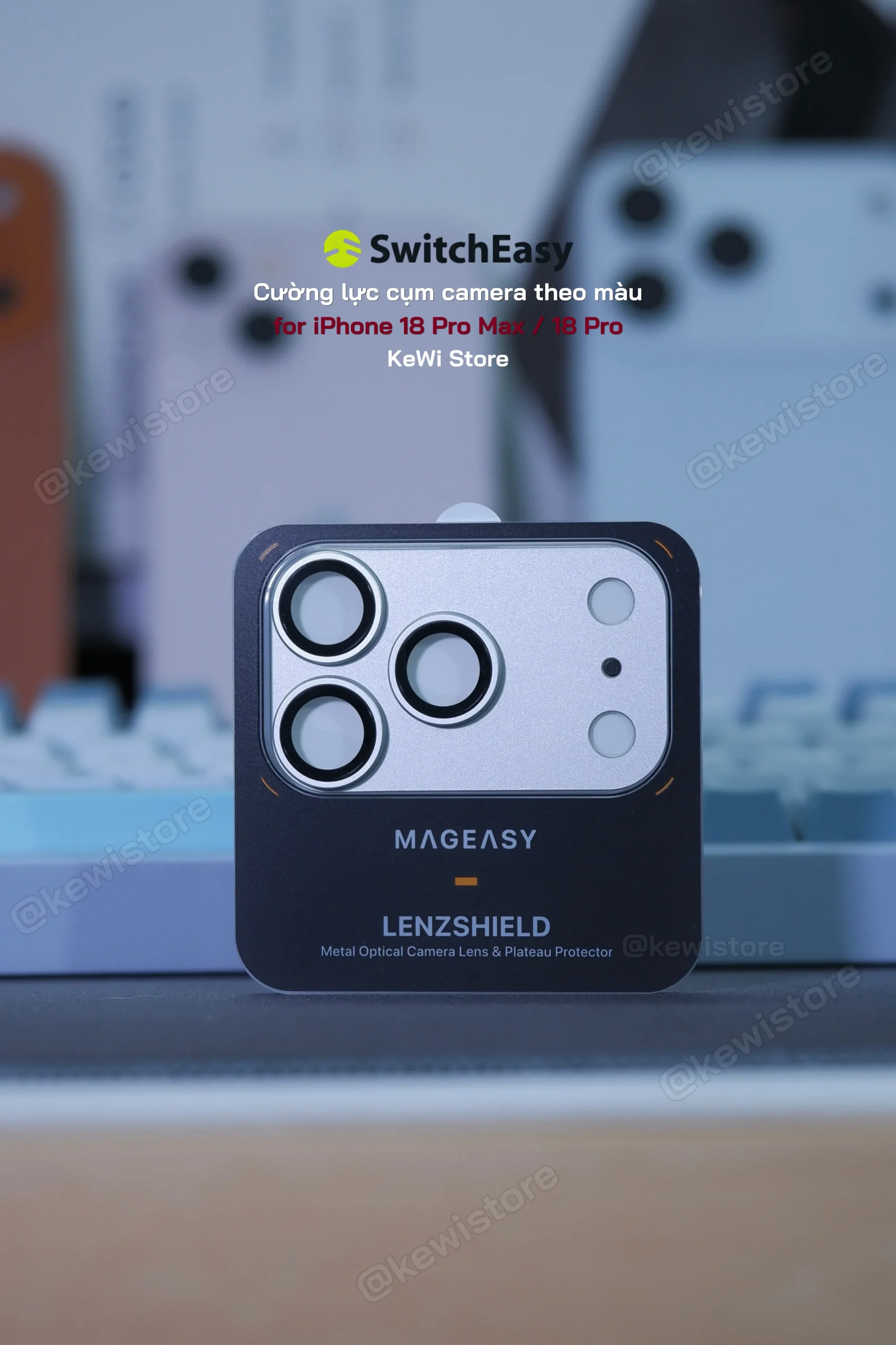 Miếng dán cụm lens camera Mageasy LenzShield cho iPhone 18 Pro Max và iPhone 18 Pro, thiết kế khung nhôm chuẩn màu máy kết hợp kính cường lực 9H bảo vệ ống kính.